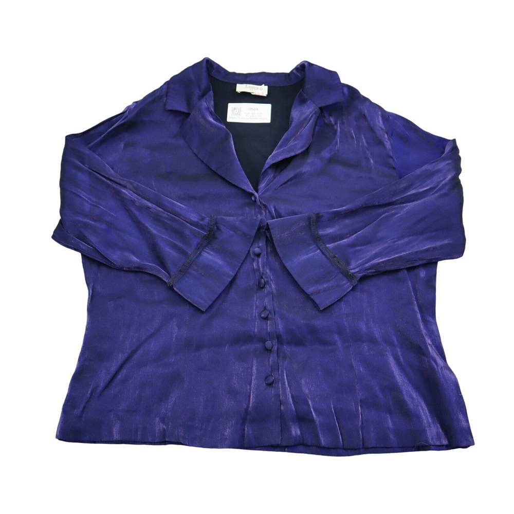 Laura Shirt Womens 18 Purple Shoulder Pads Long Sleeve Button Up Collared Top